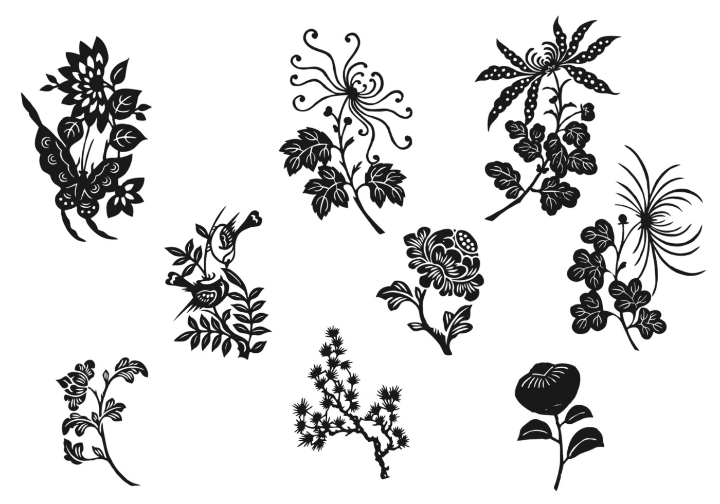 Blackandwhiteflowervectorpack