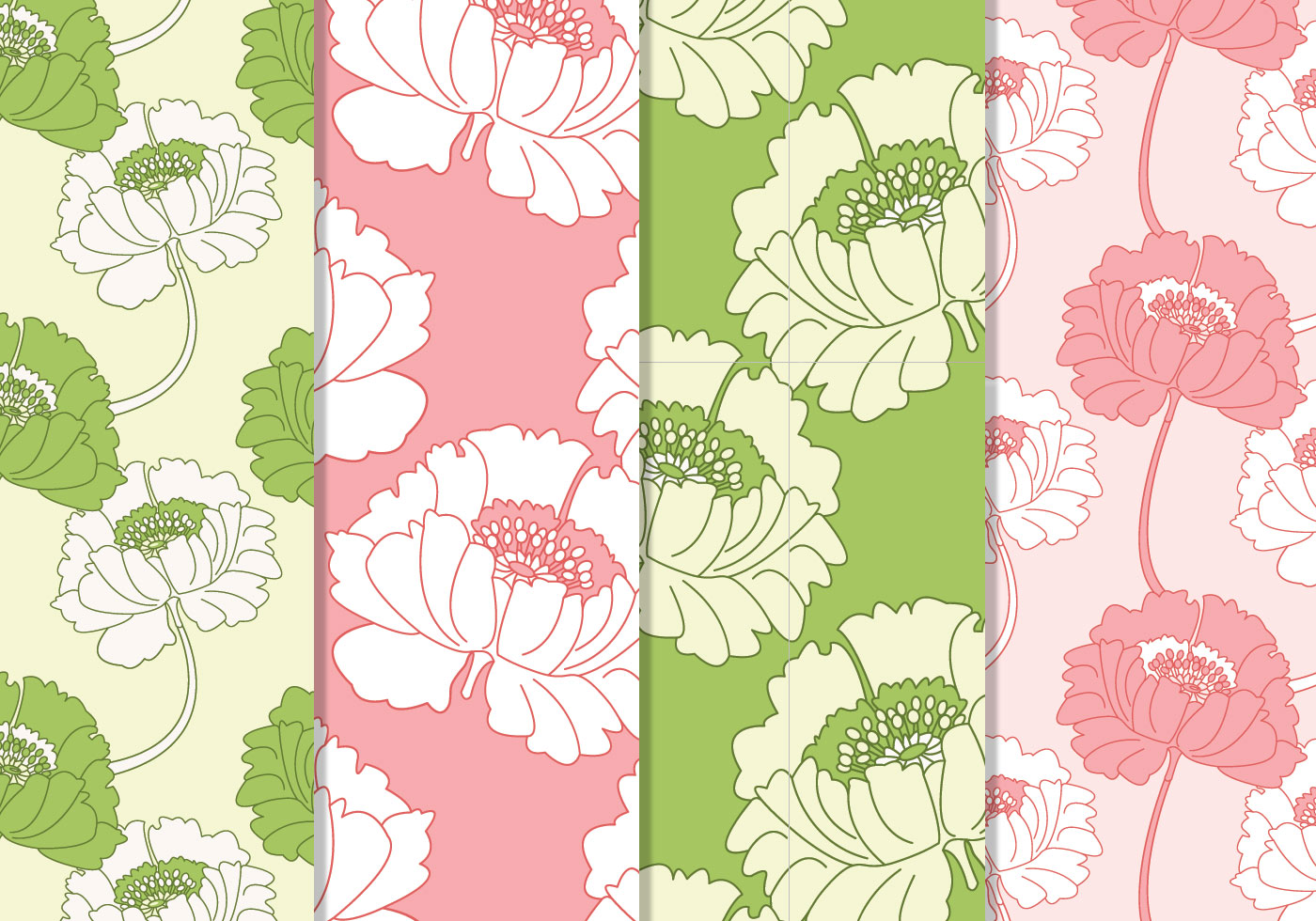 Seamless Pink and Green Floral Vector Patterns Download Free Vector