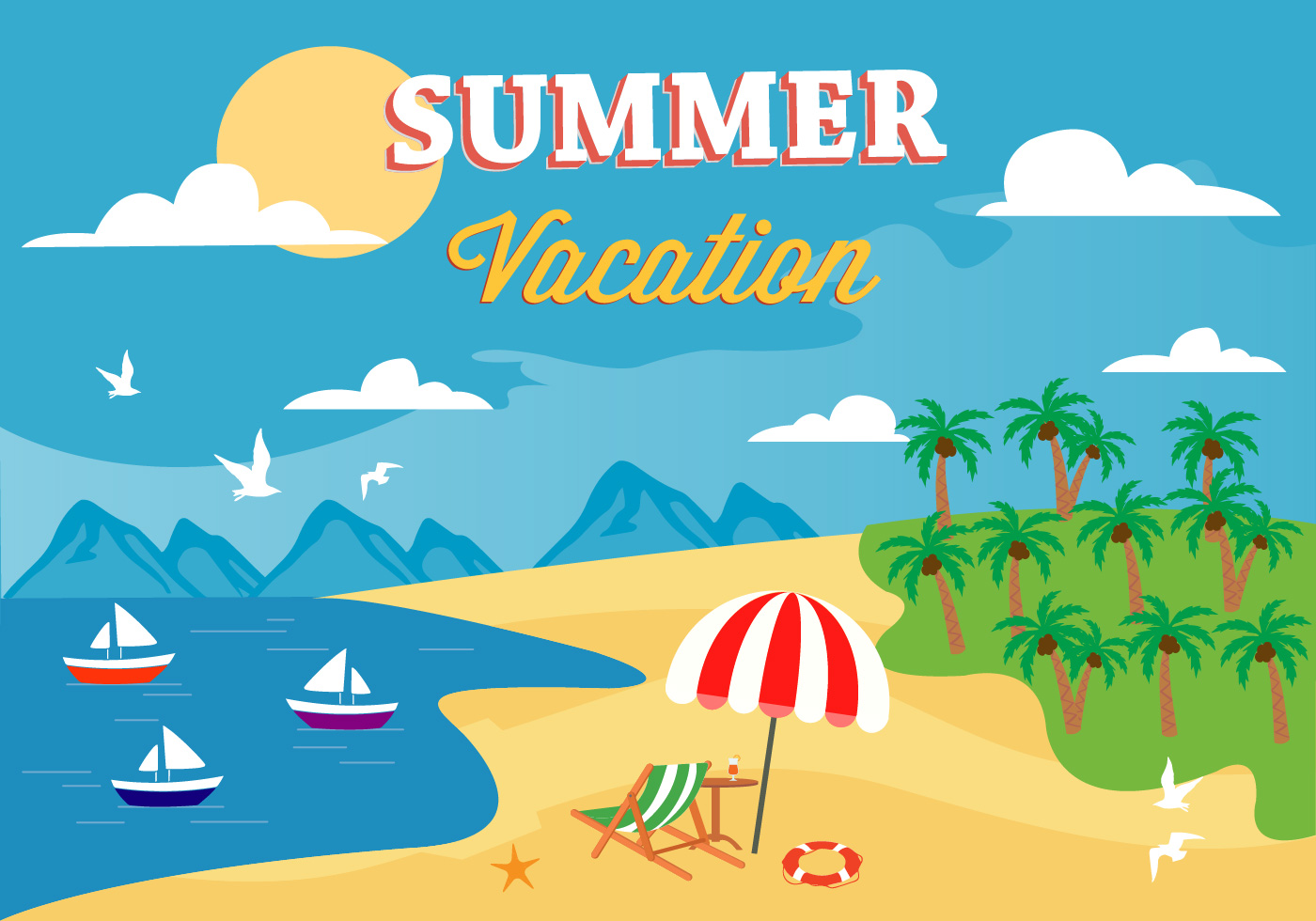 Free Summer Beach Vector Illustration Download Free Vector Art Stock