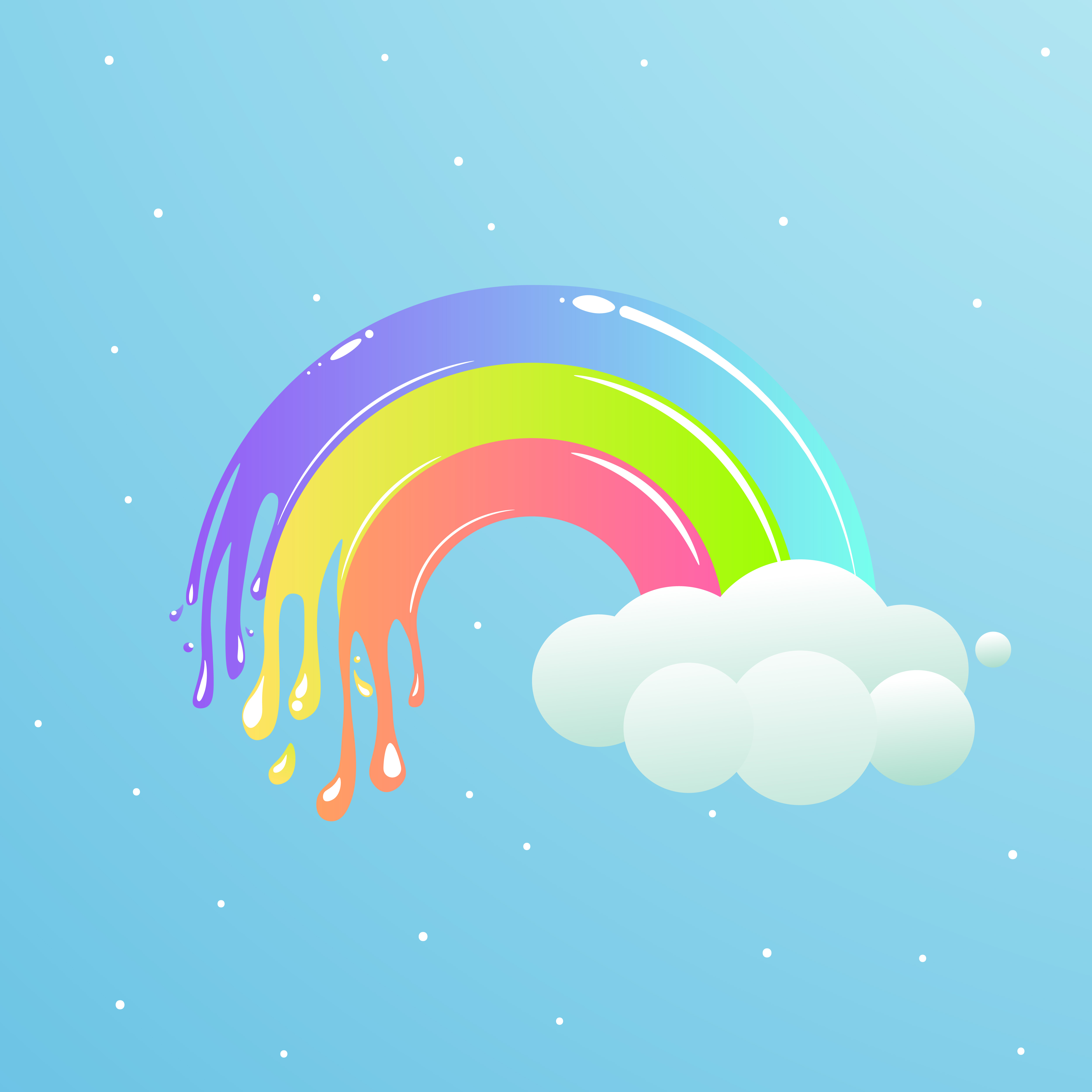 A Nice Rainbow With Clouds Against The Sky With Stars Cute Cartoon