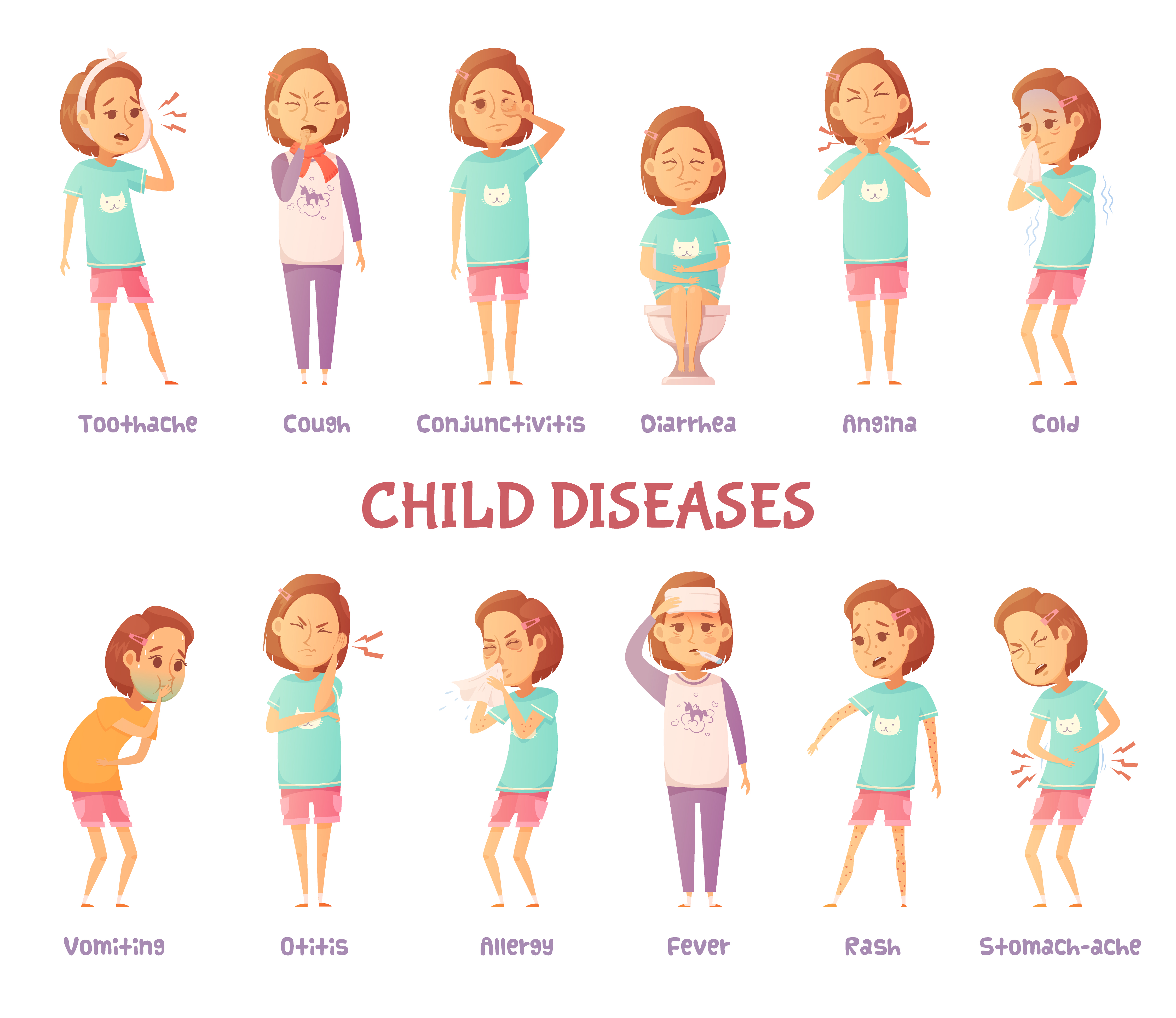 Infantile Diseases Symptoms Set Vector Art At Vecteezy