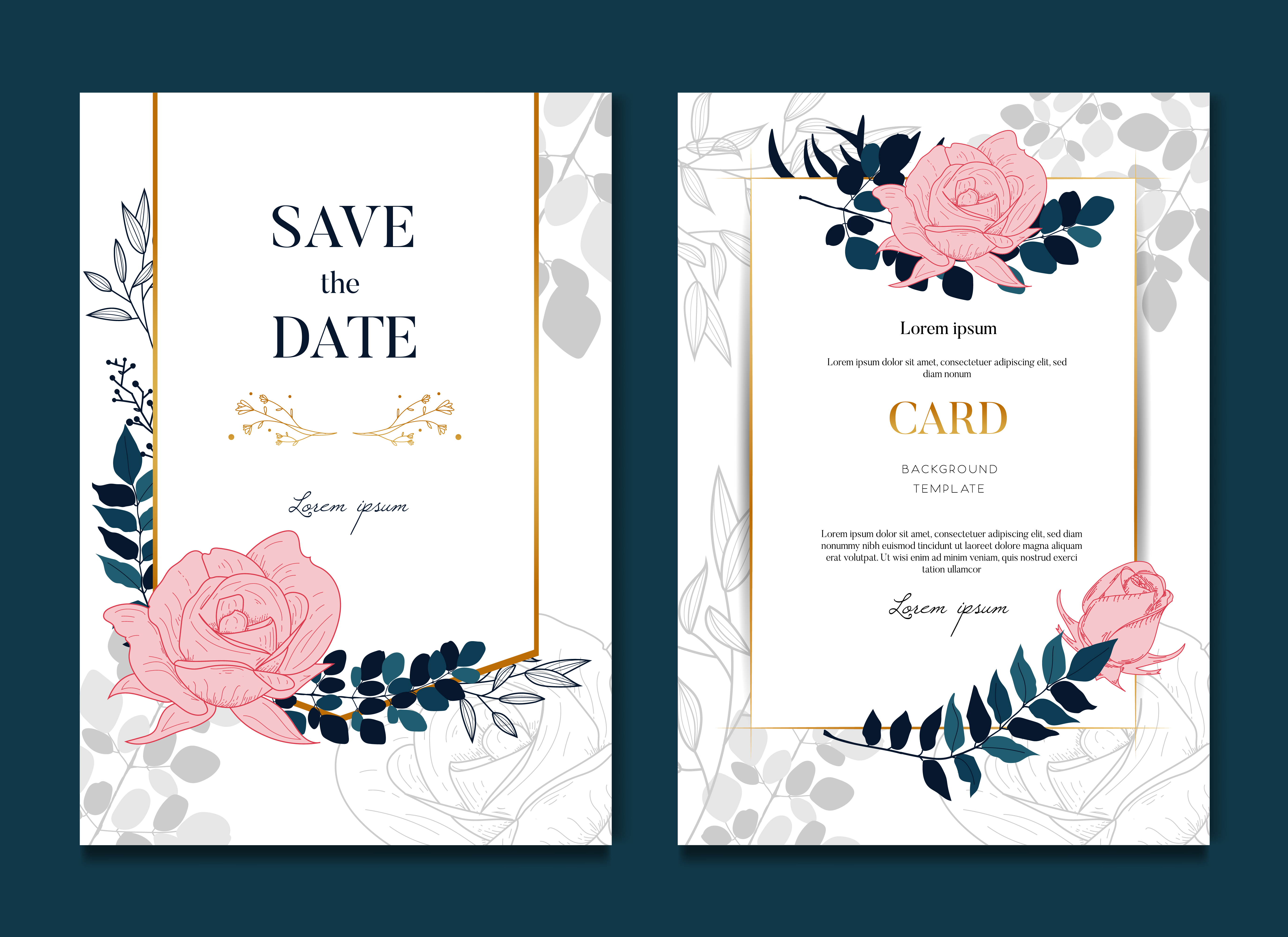 Simple Elegant Rose Wedding Frames Card And Invitation Vector