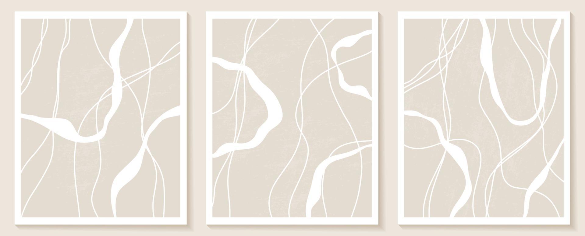 Set Of Stylish Templates With Organic Abstract Shapes And Line In Nude