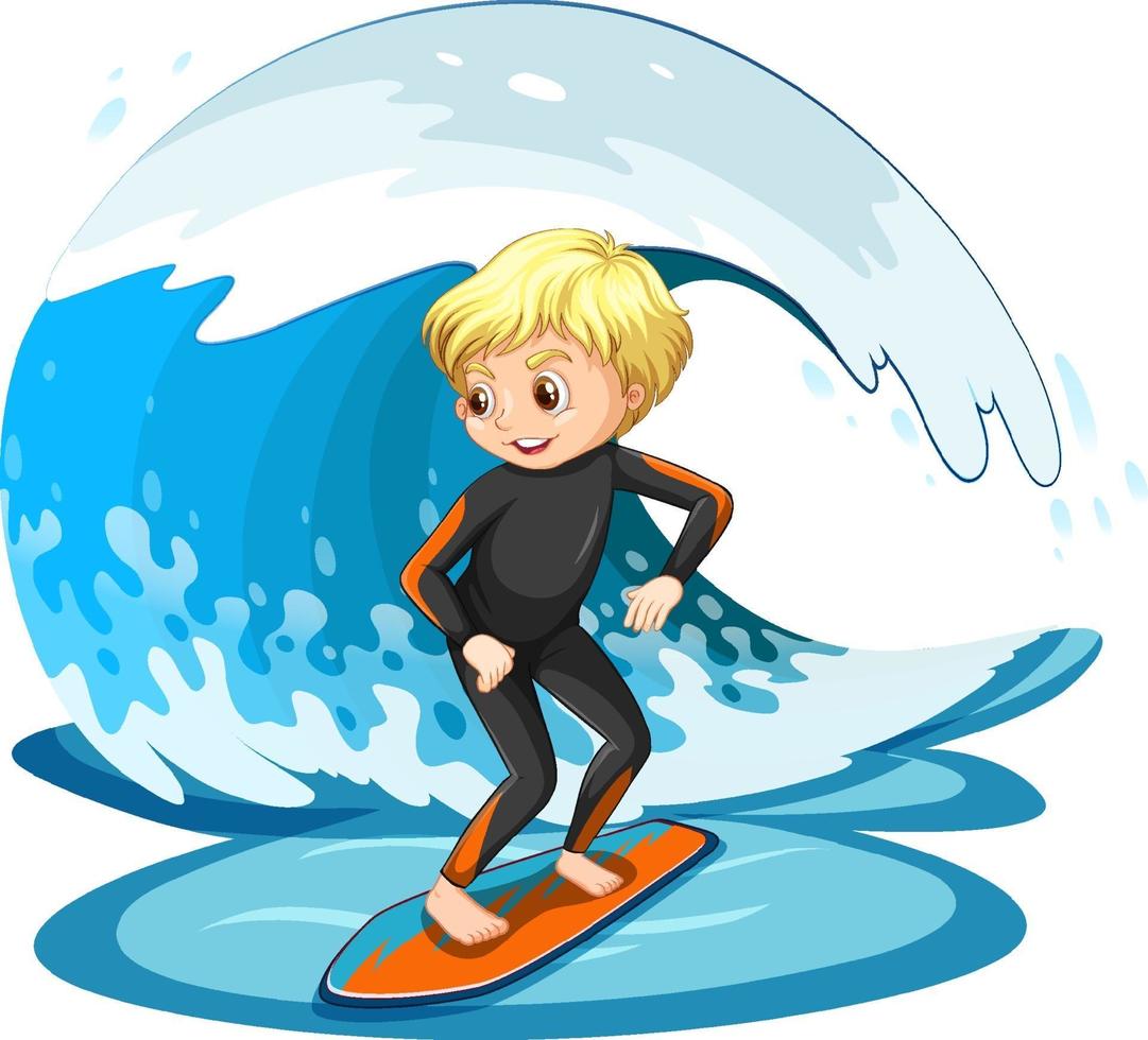 A Boy Surfing On A Water Wave Isolated 2296993 Vector Art At Vecteezy