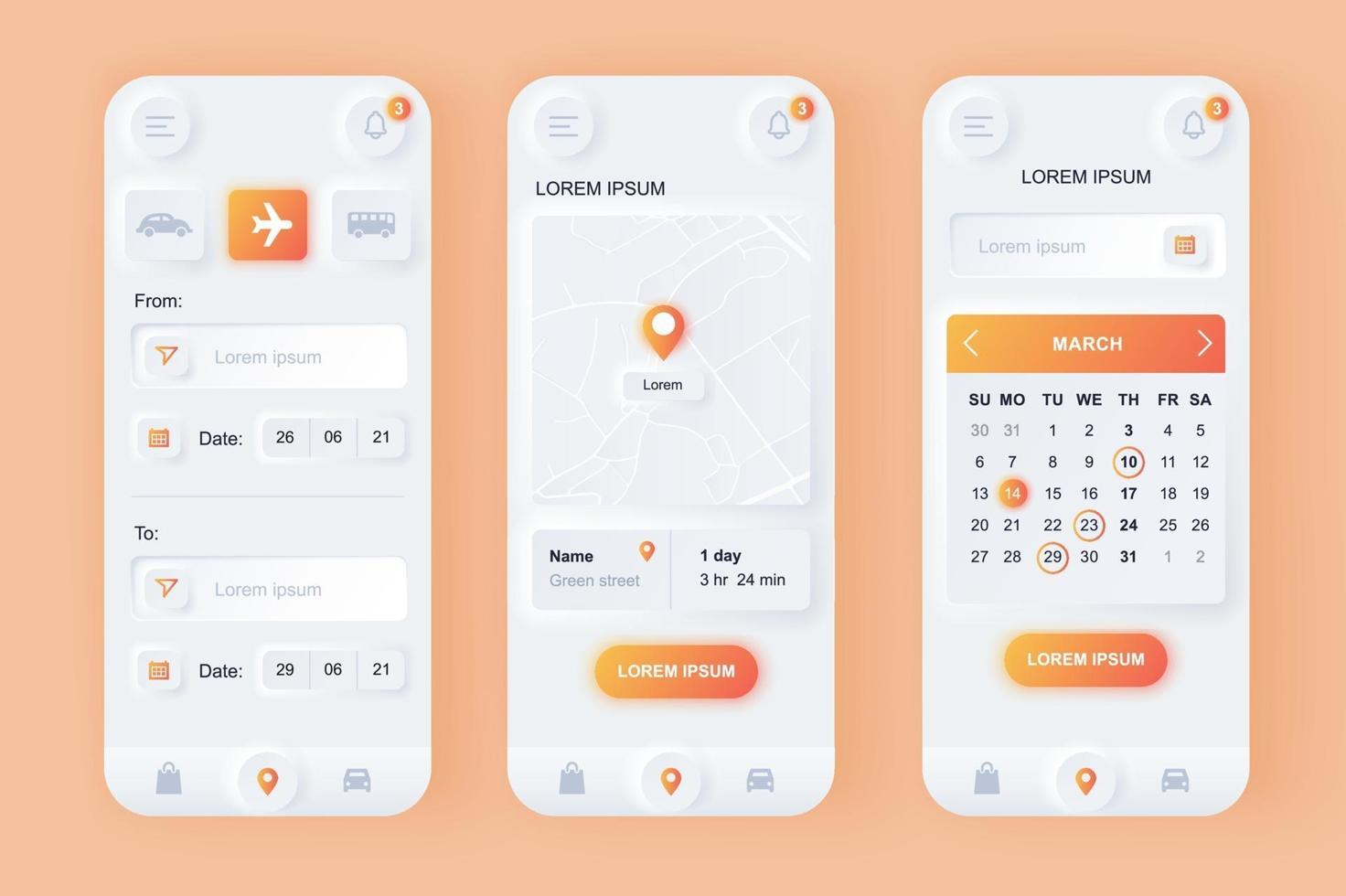 Delivery Service Unique Neomorphic Mobile App Design Kit Vector