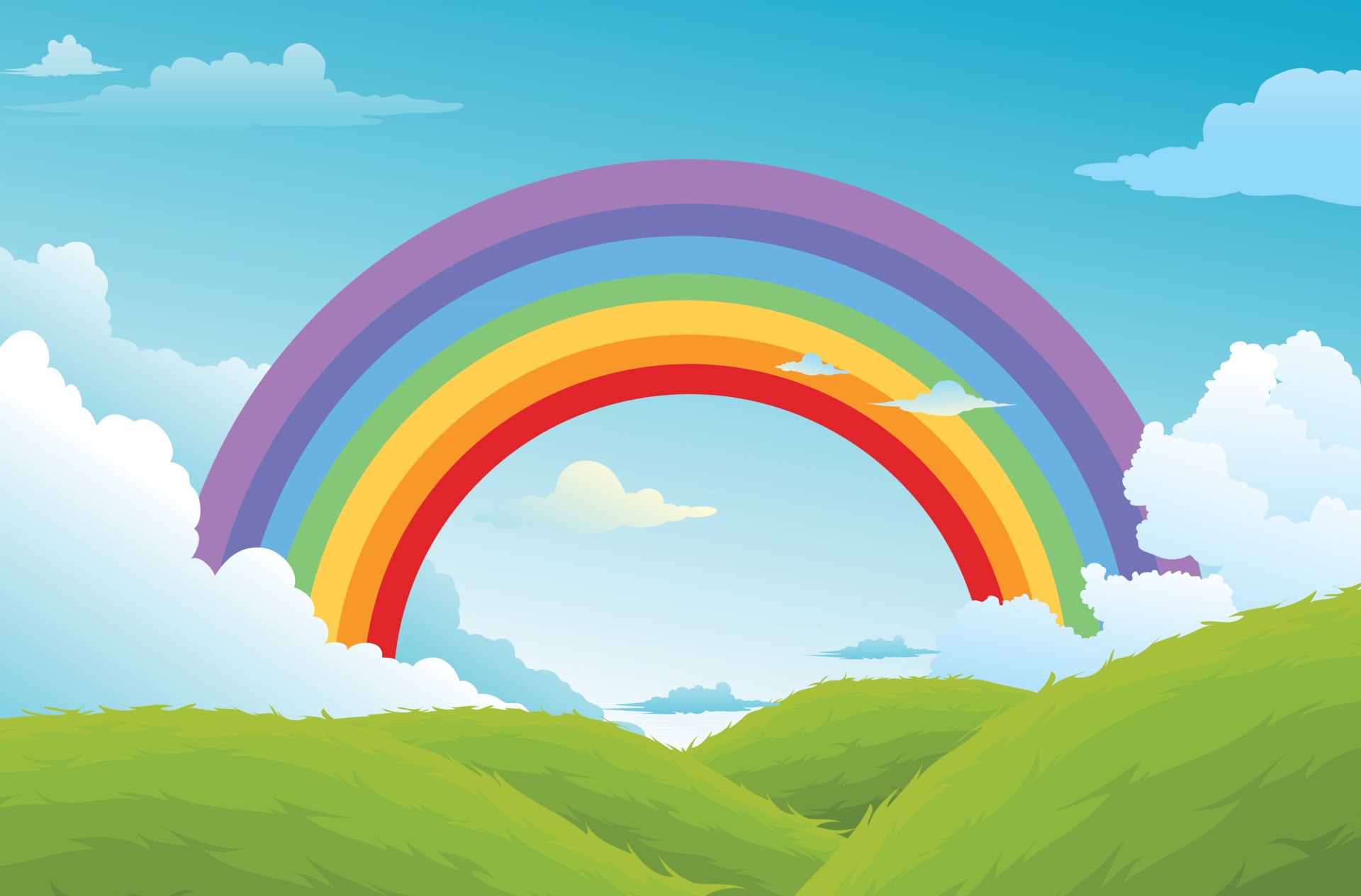 Rainbow And Clouds In The Sky Background Vector Art At Vecteezy
