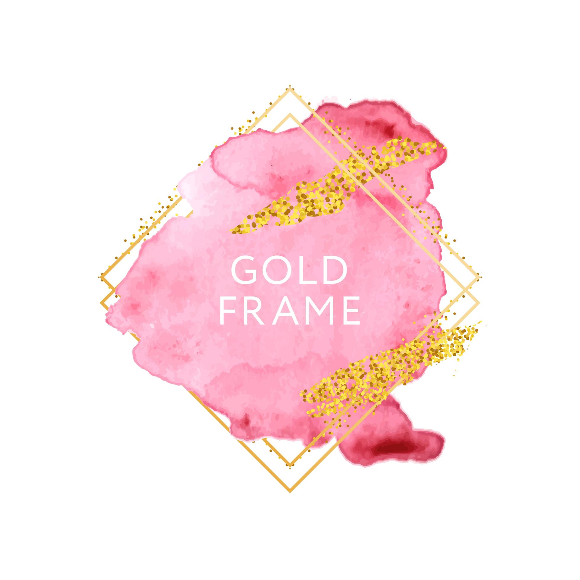 Pink And Nude Brush Strokes And Gold Frame Abstract Vector Watercolor Background
