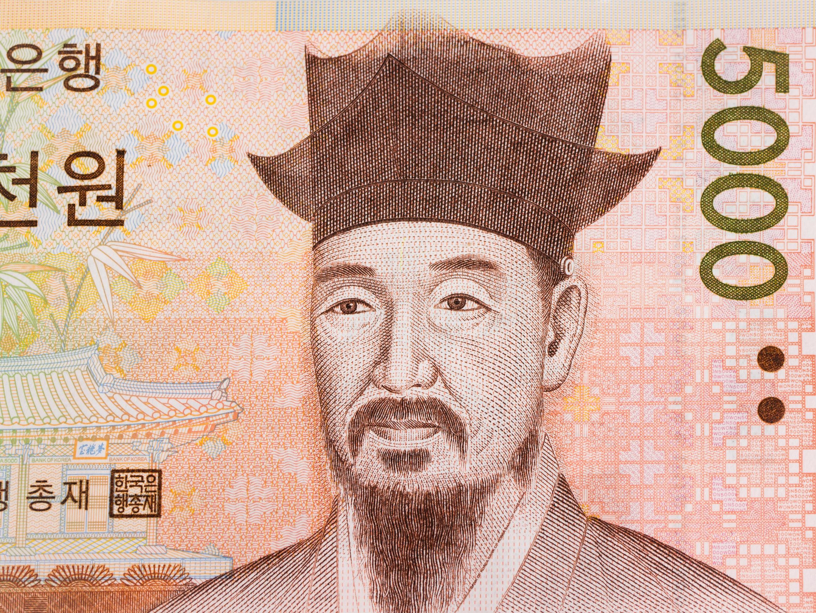 South Korea Won Banknote Currency Close Up Macro Korean Money