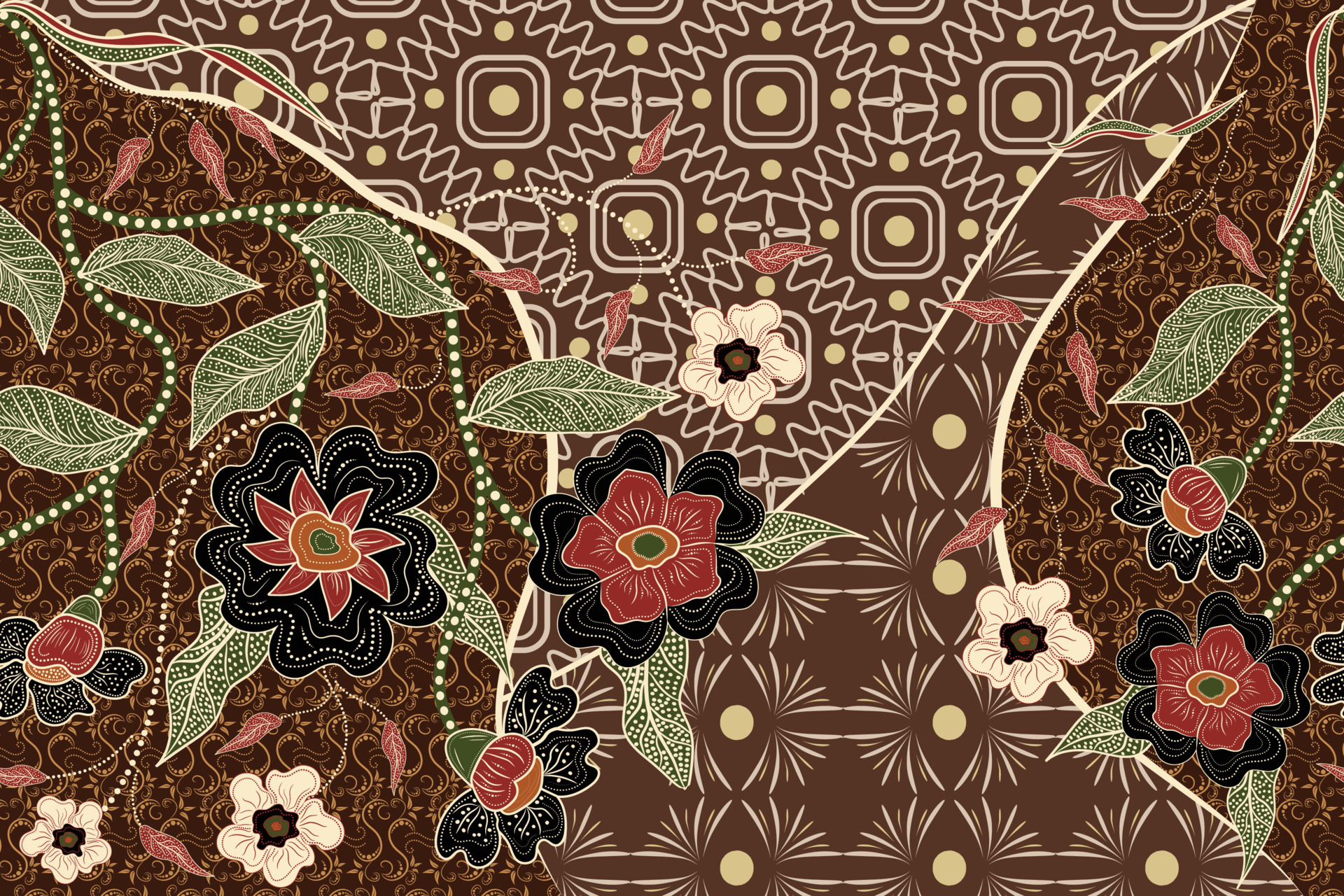 Hand Drawn Batik Traditional Floral Beautiful Concept Vintage