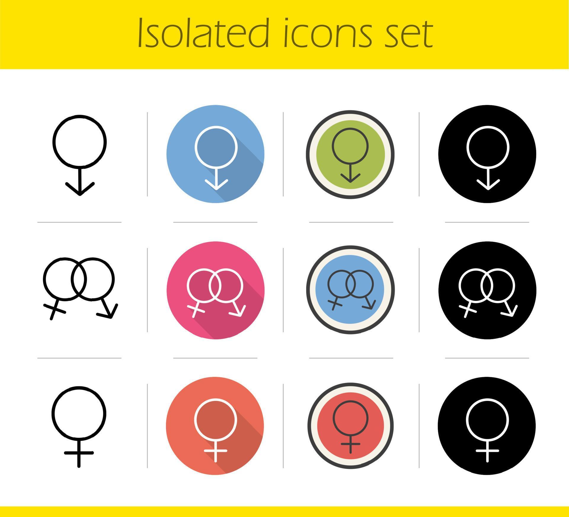 Gender Icons Set Flat Design Linear Black And Color Styles Male Female And Sex Signs
