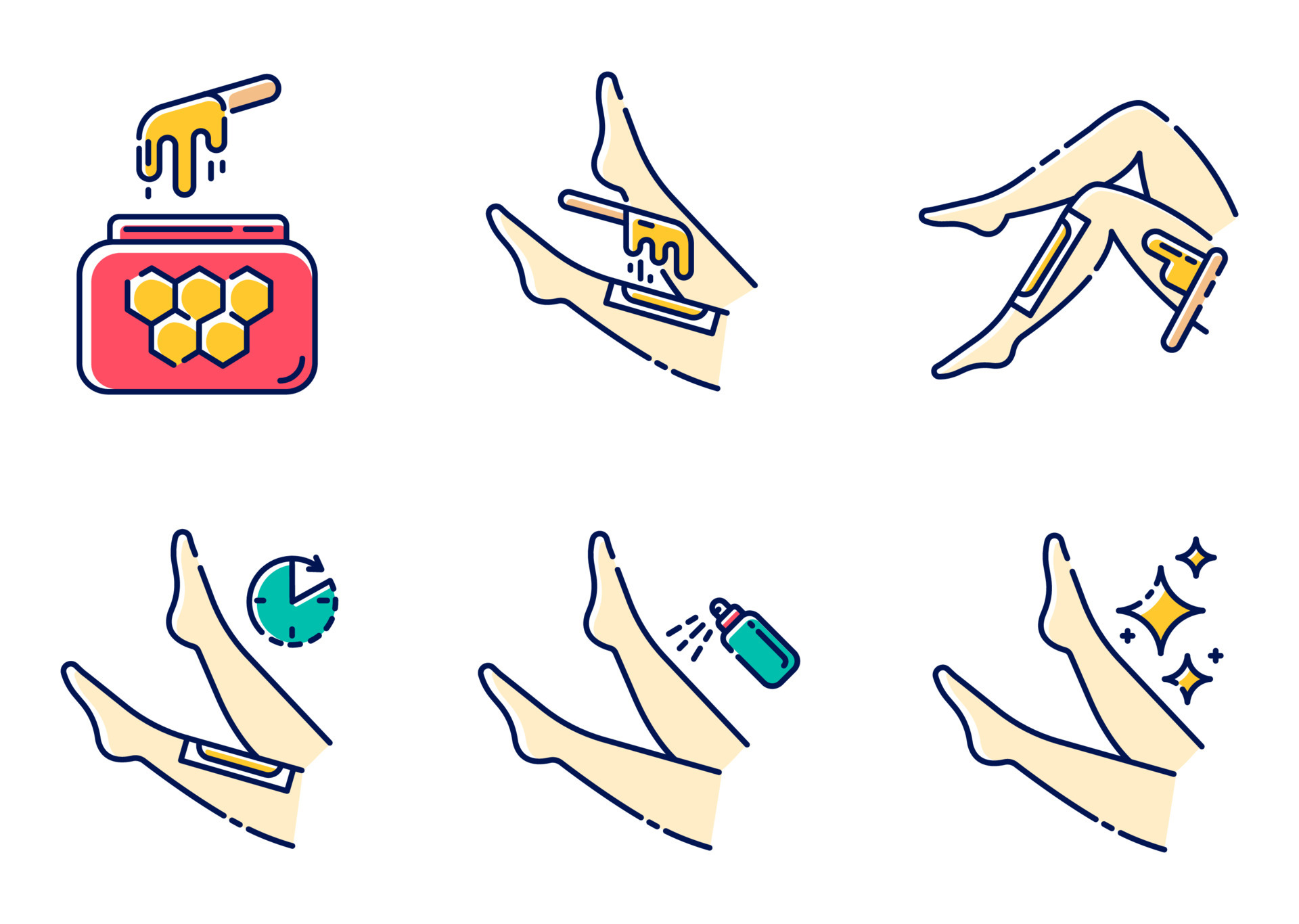 Shin Waxing Beige Color Icons Set Leg Hair Removal With Natural Honey Hot Wax Strips Process