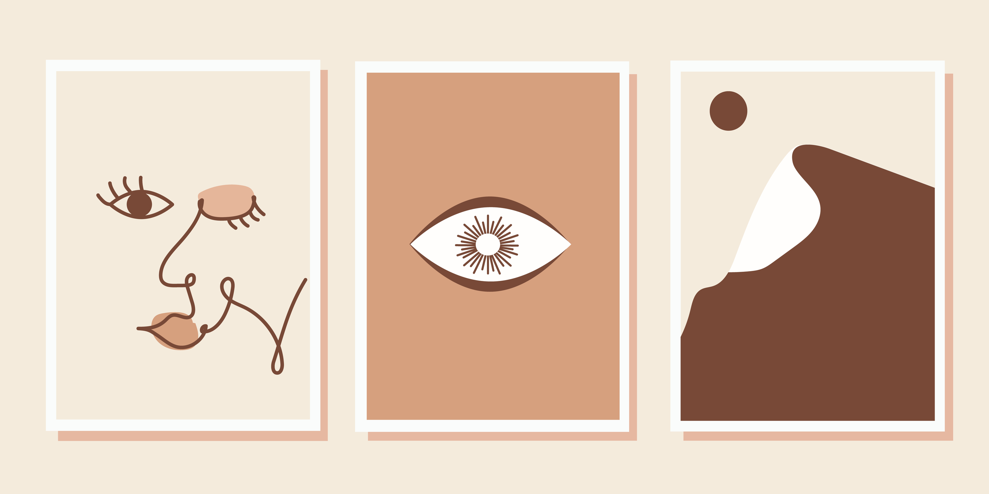 Abstract Aesthetic Background In Neutral Nude Colors Magic Eye Desert With Mountain And Sun