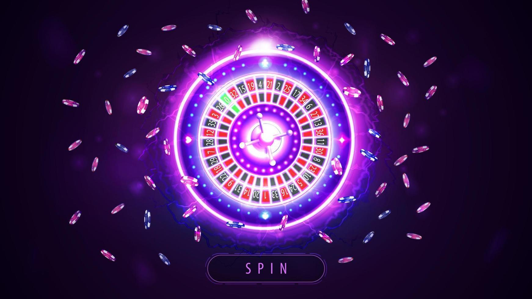 Pink shine neon Casino Roulette wheel and poker chips in hologram style, banner with button for your arts 8557058 Vector Art at Vecteezy