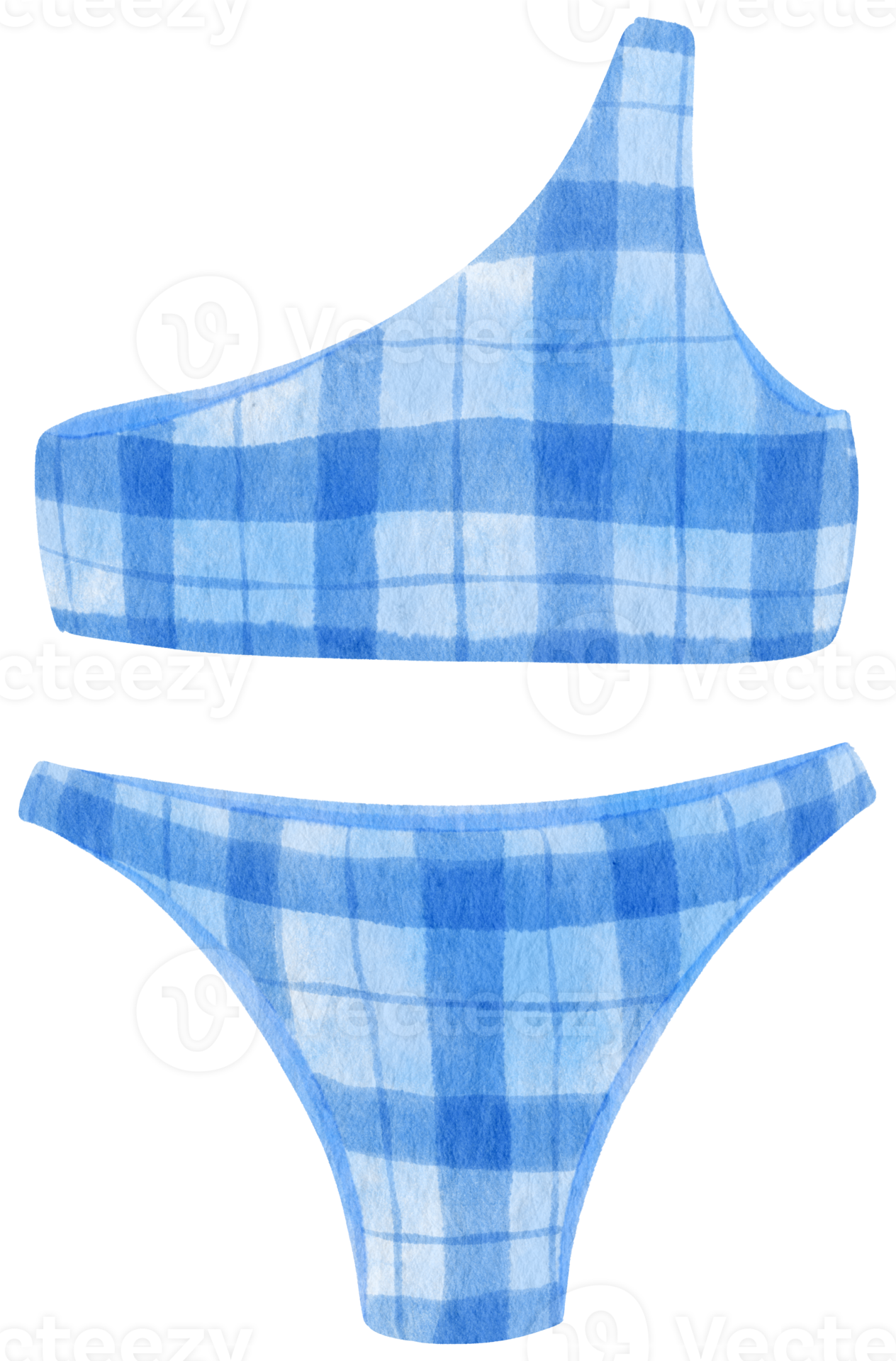 Style Aquarelle De Maillots De Bain Bikini Carreaux Bleus Pour L Ment D Coratif D T Png