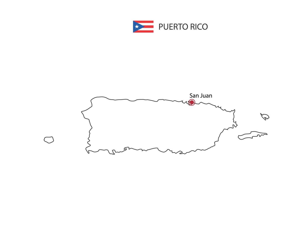 Hand Draw Thin Black Line Vector Of Puerto Rico Map With Capital City
