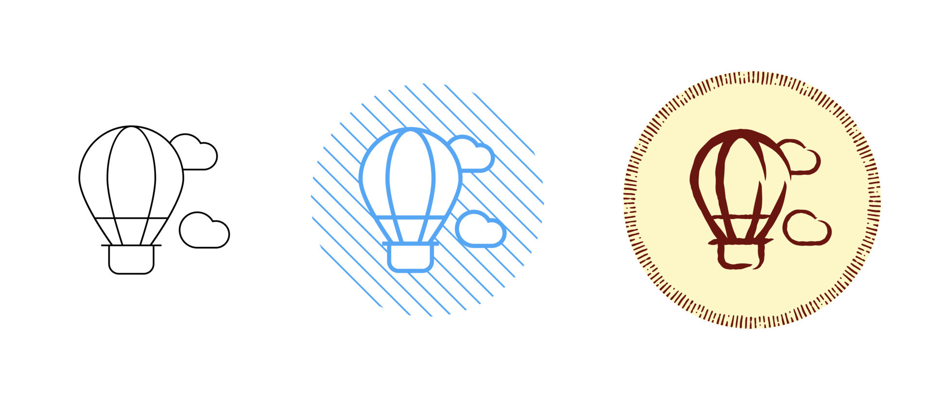 This Is A Set Of Contour And Color Hot Air Balloon Icons Vector Art At Vecteezy