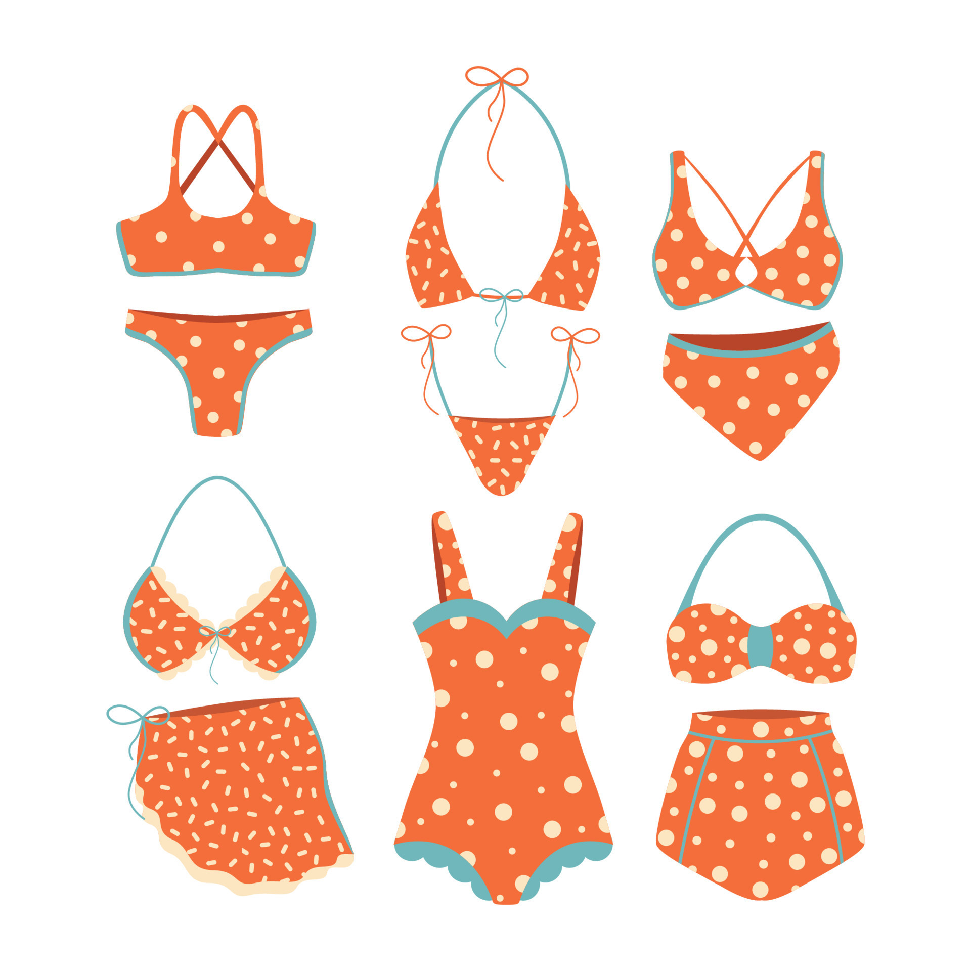 Vector Illustration Graphics Set Of Different Bikini Swimwear Single Color Icons Stickers