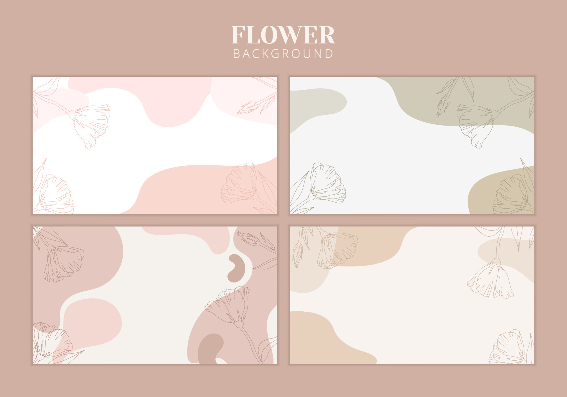 Trendy Line Art Abstract Background With Fluid Shapes And Flowers In Nude Pastel Colors Modern