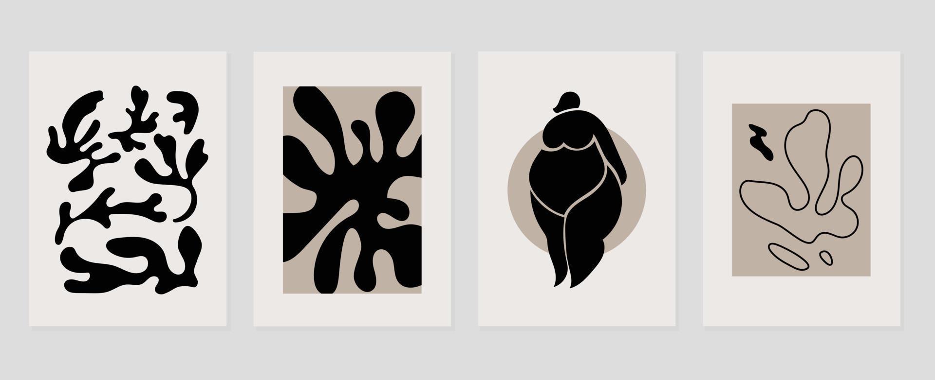 Set Of Abstract Cover Background Inspired By Matisse Nude Female Body Posture Coral