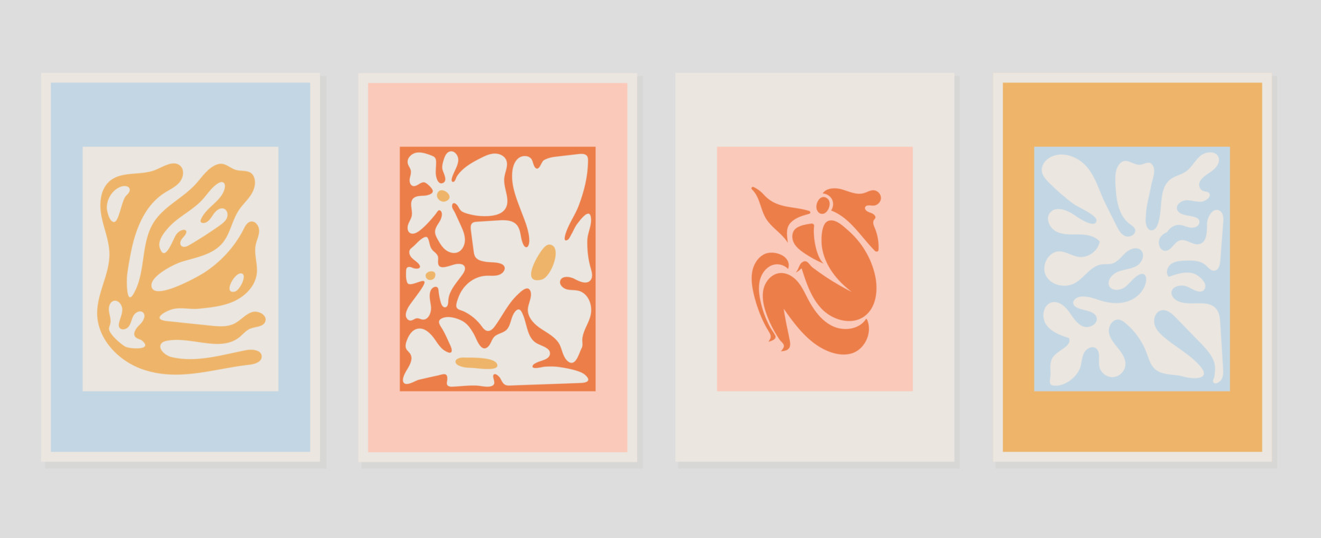 Set Of Abstract Cover Background Inspired By Matisse Plants Branch Coral Nude Female Body In