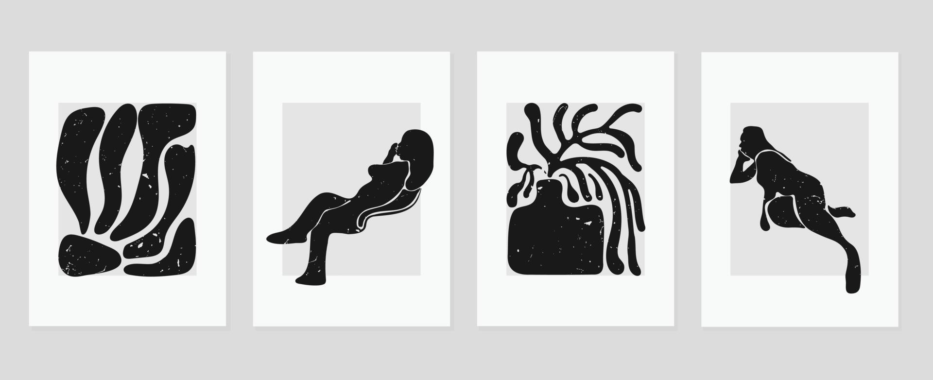 Set Of Abstract Cover Background Inspired By Matisse Vase Nude Female Body Leaf Monochrome