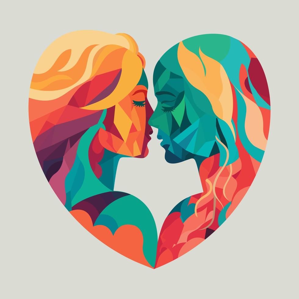 Colorful Polygonal Lesbian Couple Character Kissing On Gray Background Lgbtq Or Valentine S Day
