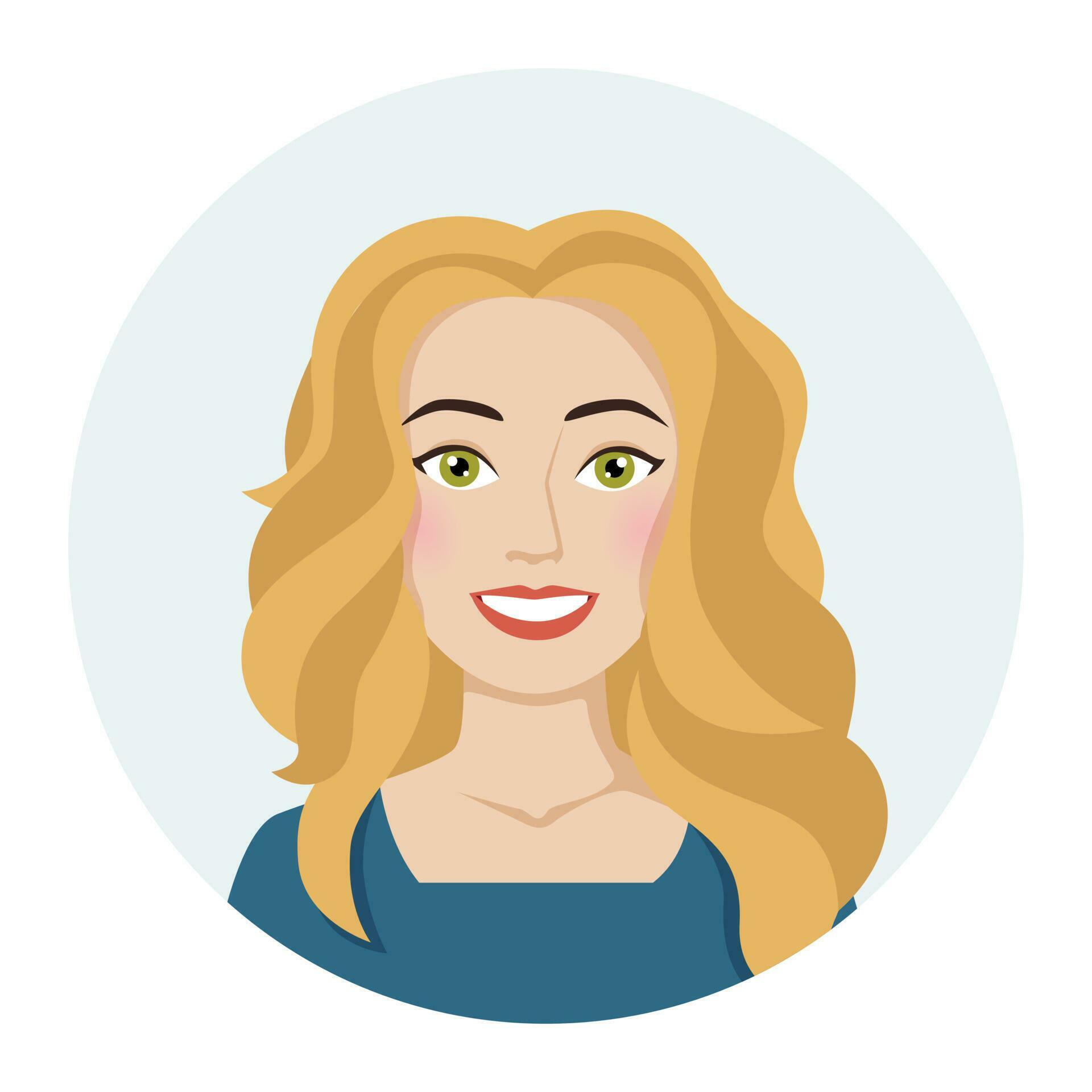 Female Avatar Portrait Of A Blonde Woman With Thick Hair Vector Illustration Of A Female