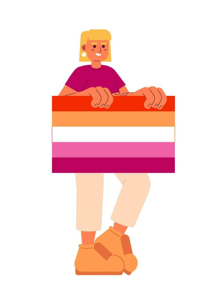 Happy Blonde Woman Holds Lesbian Pride Flag Semi Flat Color Vector Character Lgbt Community
