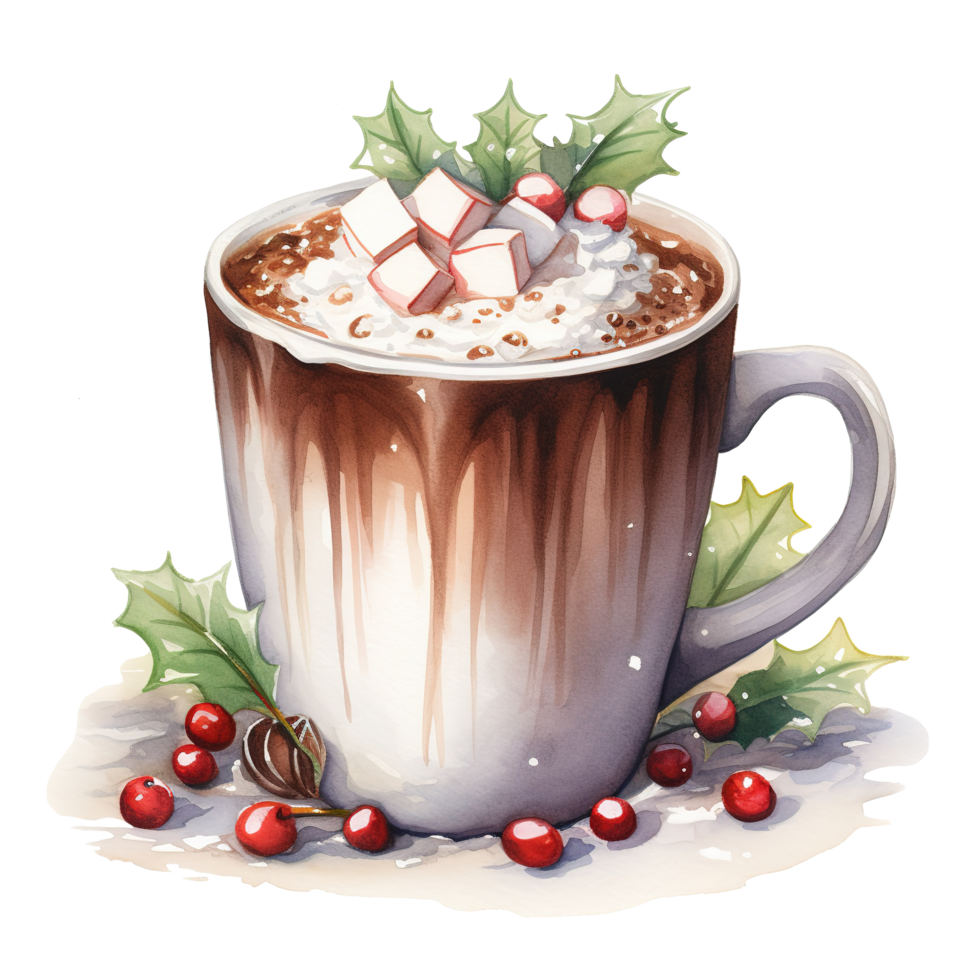 Hot Chocolate For Christmas Event Watercolor Style Ai Generated Png