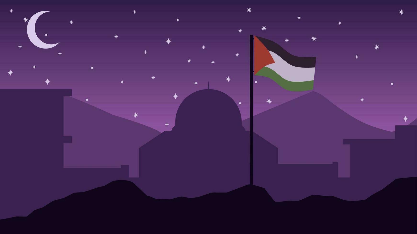 Palestine Landscape Vector Illustration Silhouette Of Gaza City In The