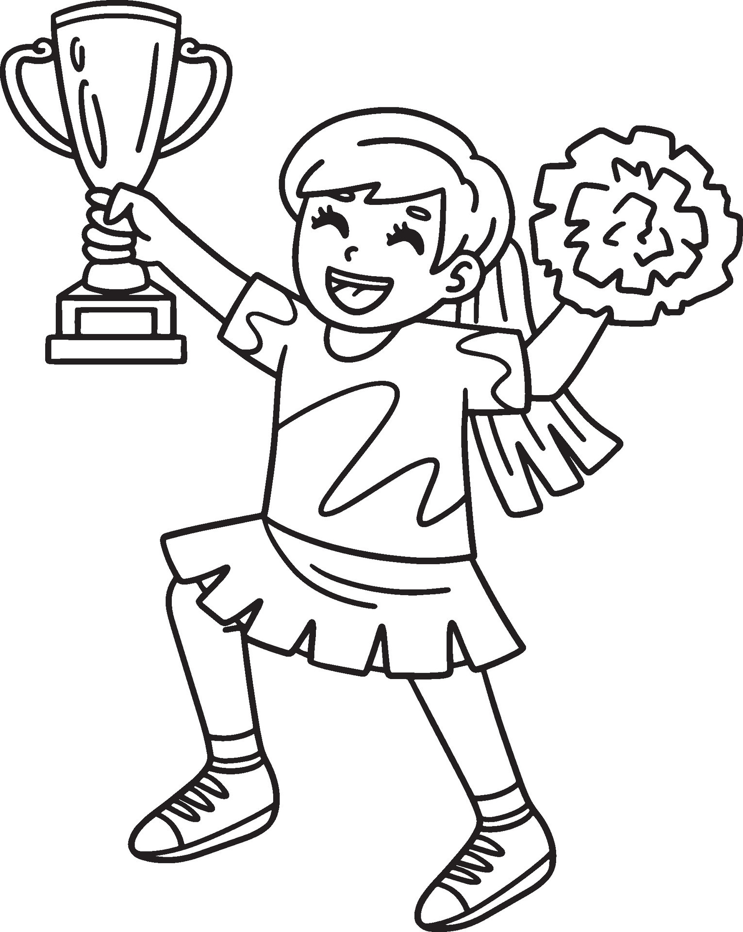 Girl Cheerleader With Trophy Isolated Coloring Vector Art At 840 | The