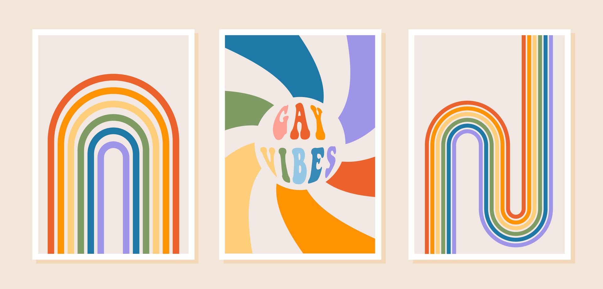Orgullo Mes Carteles Con Arco Iris Y Gay Vibraciones Frase En Retro Maravilloso S S Estilo