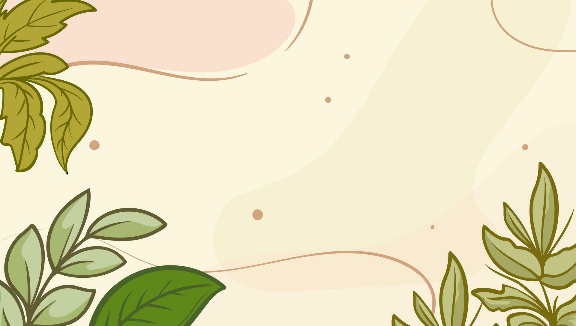 Nude Floral Abstract Shapes Background With Hand Drawn Texture Brush Leave And Minimalist