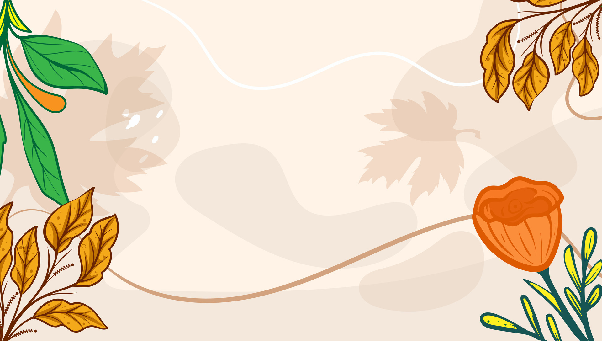 Nude Floral Abstract Shapes Background With Hand Drawn Texture Brush Leave And Minimalist