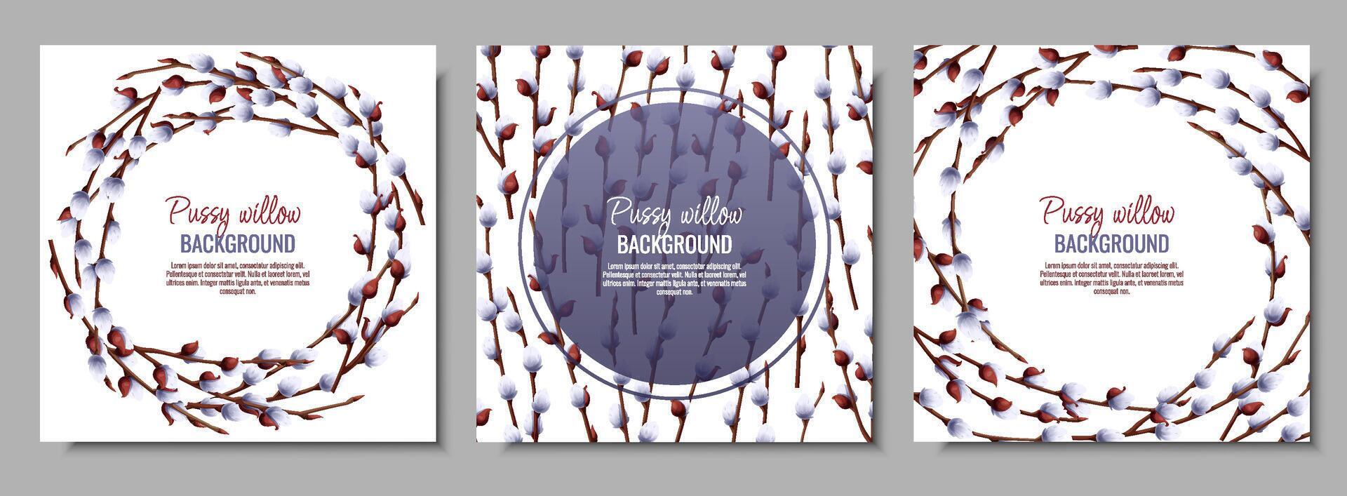 Set Of Spring Background With Pussy Willow Branches Postcard Banner For Easter Spring Time