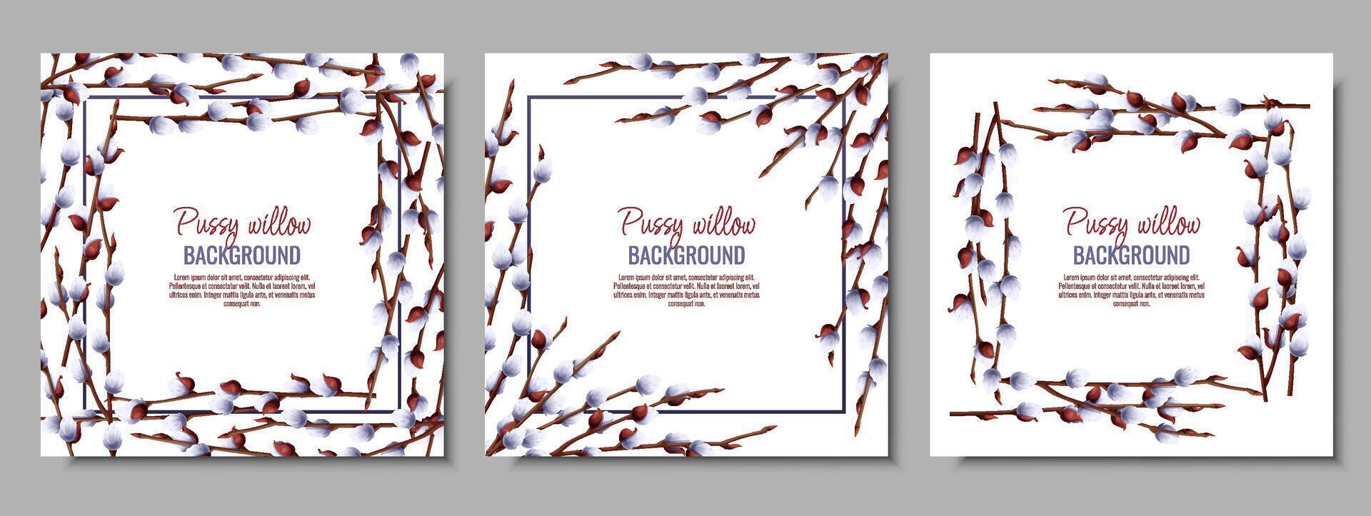 Set Of Spring Background With Pussy Willow Branches Postcard Banner For Easter Spring Time