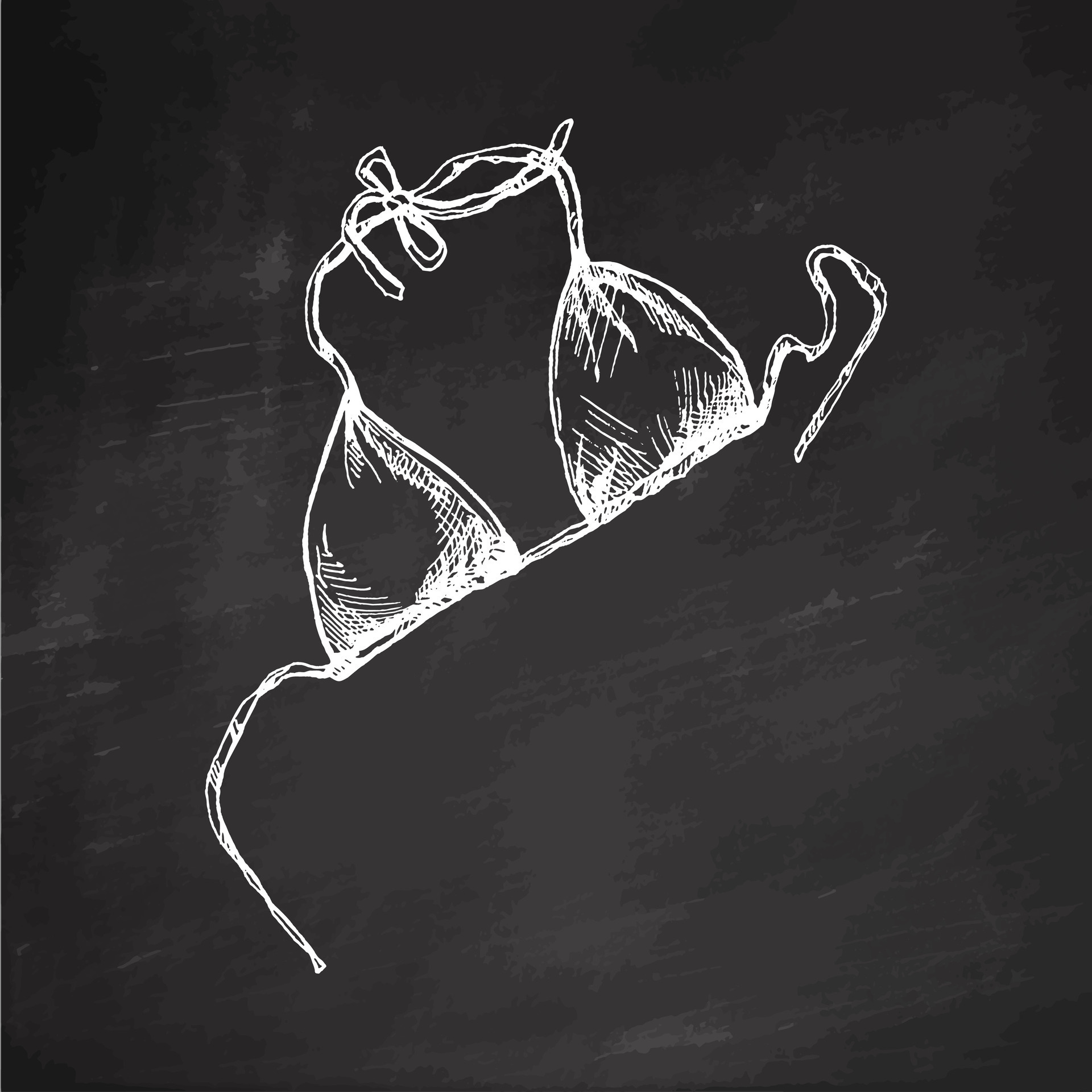 Hand Drawn Sketch Of Woman Swimsuit Bikini Summer Accessory Isolated On Chalkboard Background