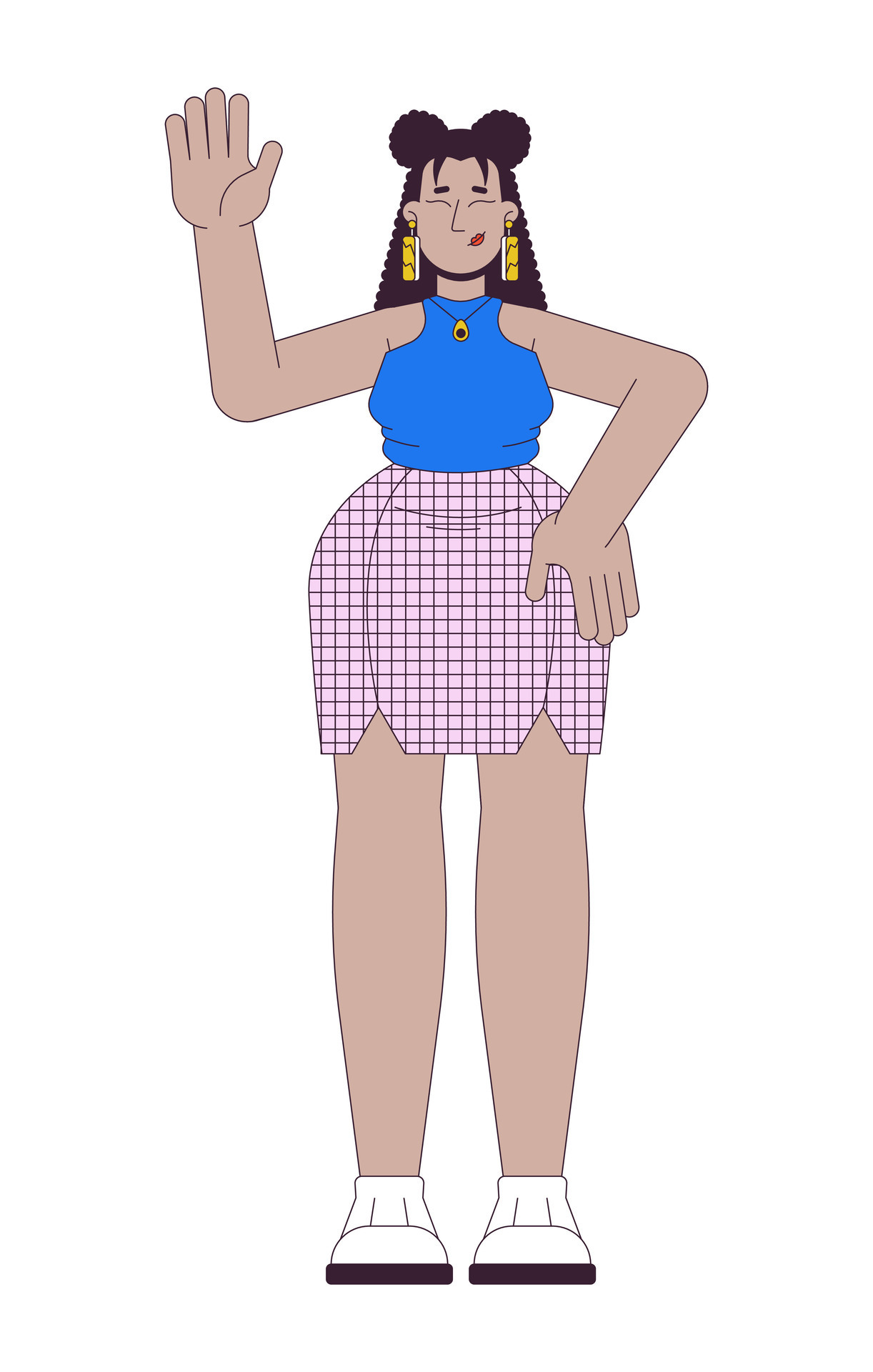 latina hembra con exceso de peso levantamiento mano 2d lineal dibujos animados personaje más