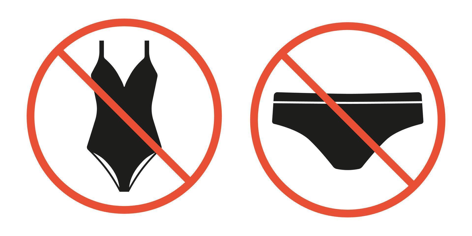 Prohibition Sign Of Woman And Man Underwear Forbidden Enter In Bikini Swimsuit Or Shorts