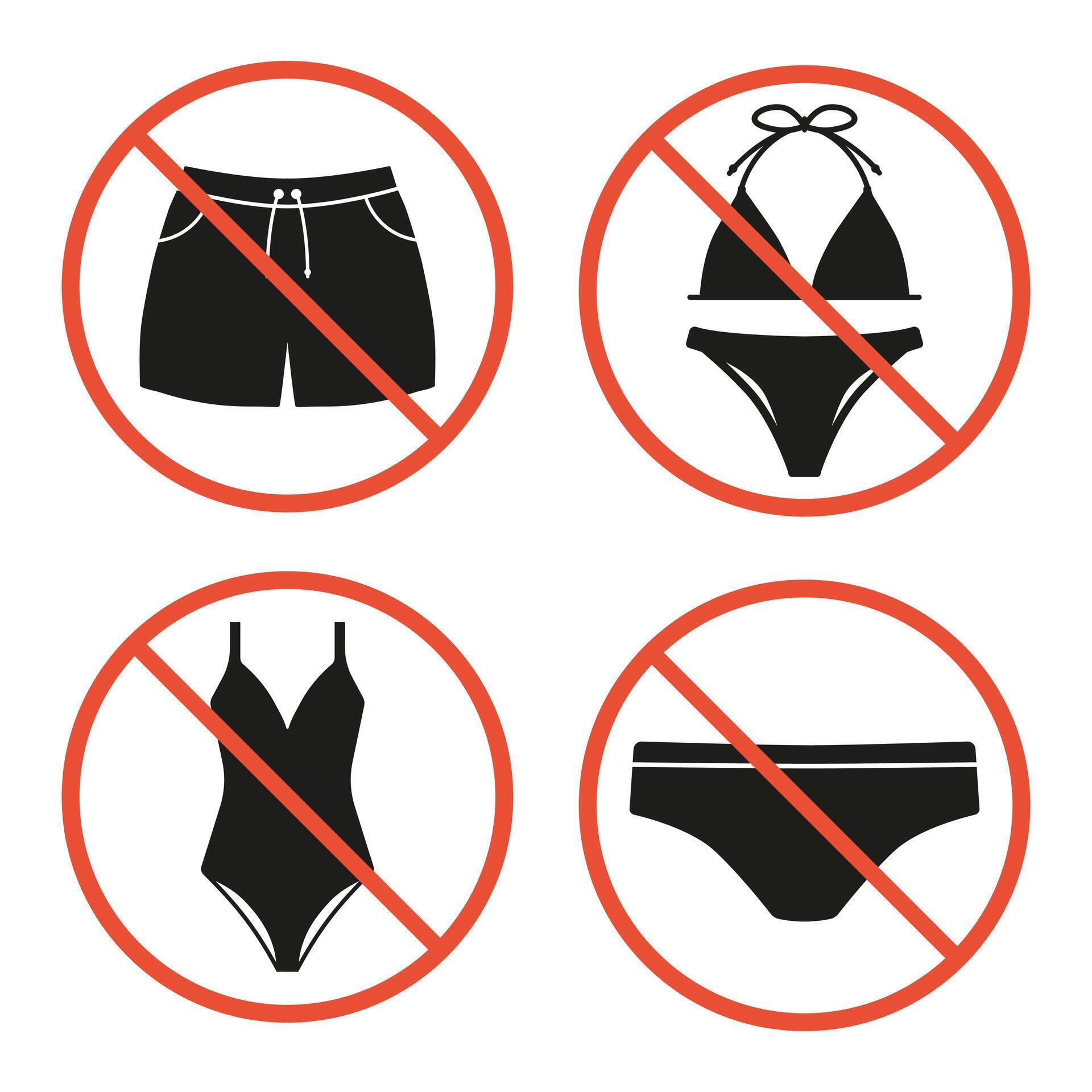 Prohibition Sign Set Of Woman And Man Underwear Forbidden Enter In Bikini Swimsuit Or Shorts
