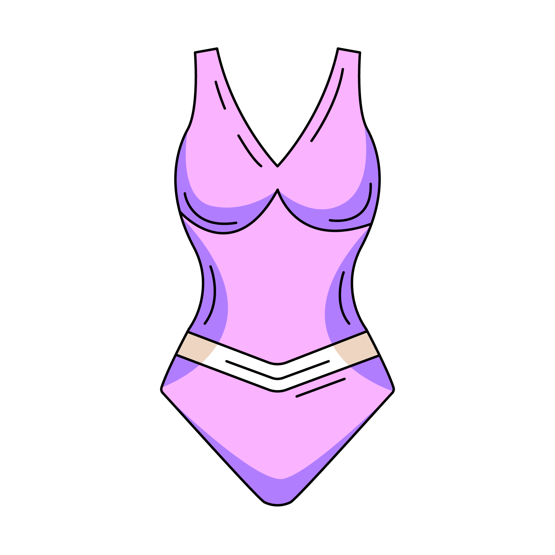 De las mujeres verano playa uno pedazo traje de baño o bikini vistoso icono plano contorno