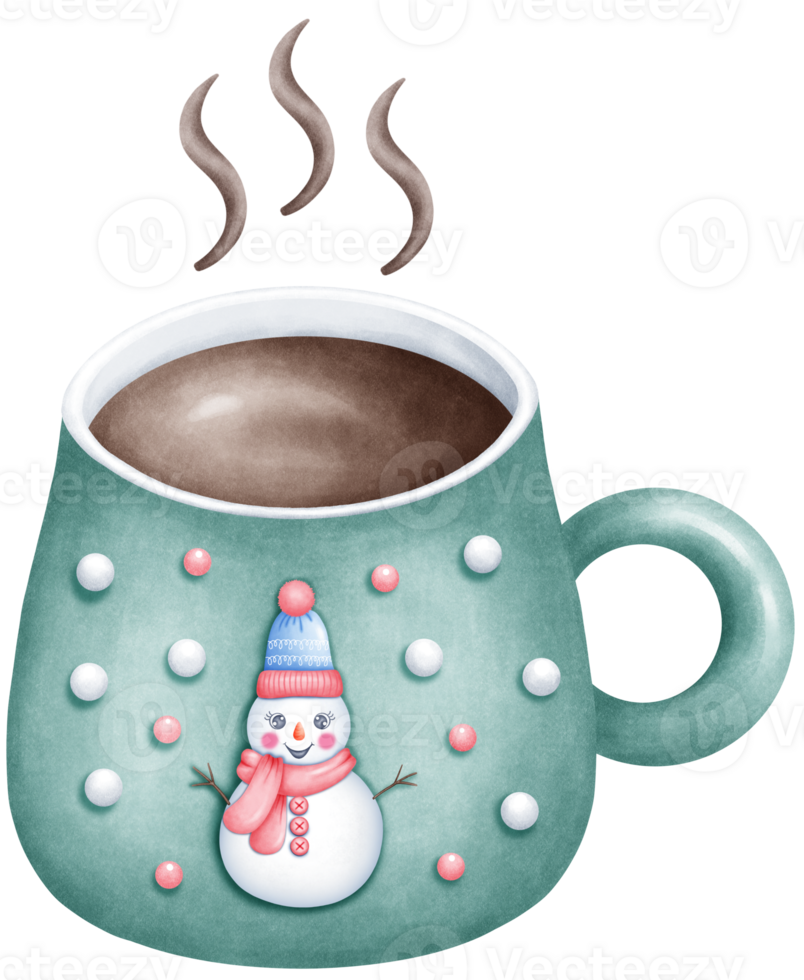 Watercolor Cute Hand Drawn Green Christmas Mug With Hot Cocoa Illustration With Festive Holiday