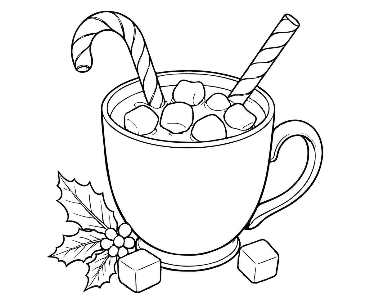 Christmas Cup Of Hot Dink Coloring Page Vector Art At Vecteezy