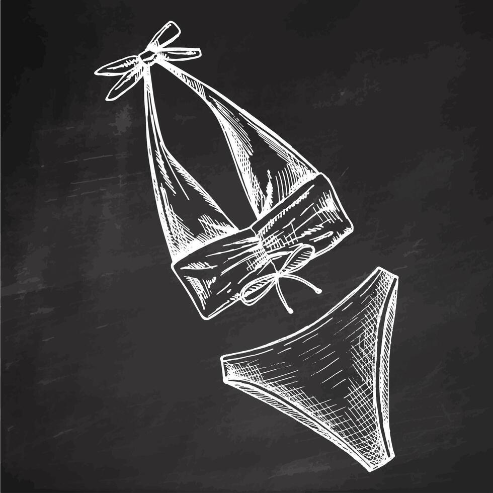 mano dibujado bosquejo de cabestro bikini conjunto con arco detalles en monocromo Clásico estilo