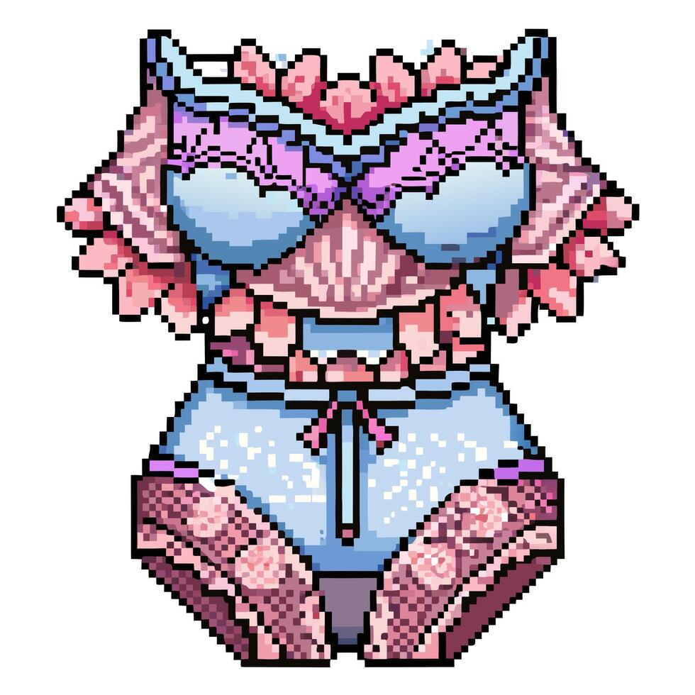 Retro Pixel Art Lingerie With Ruffles And Lace Details In Pastel Colors Vector Art At