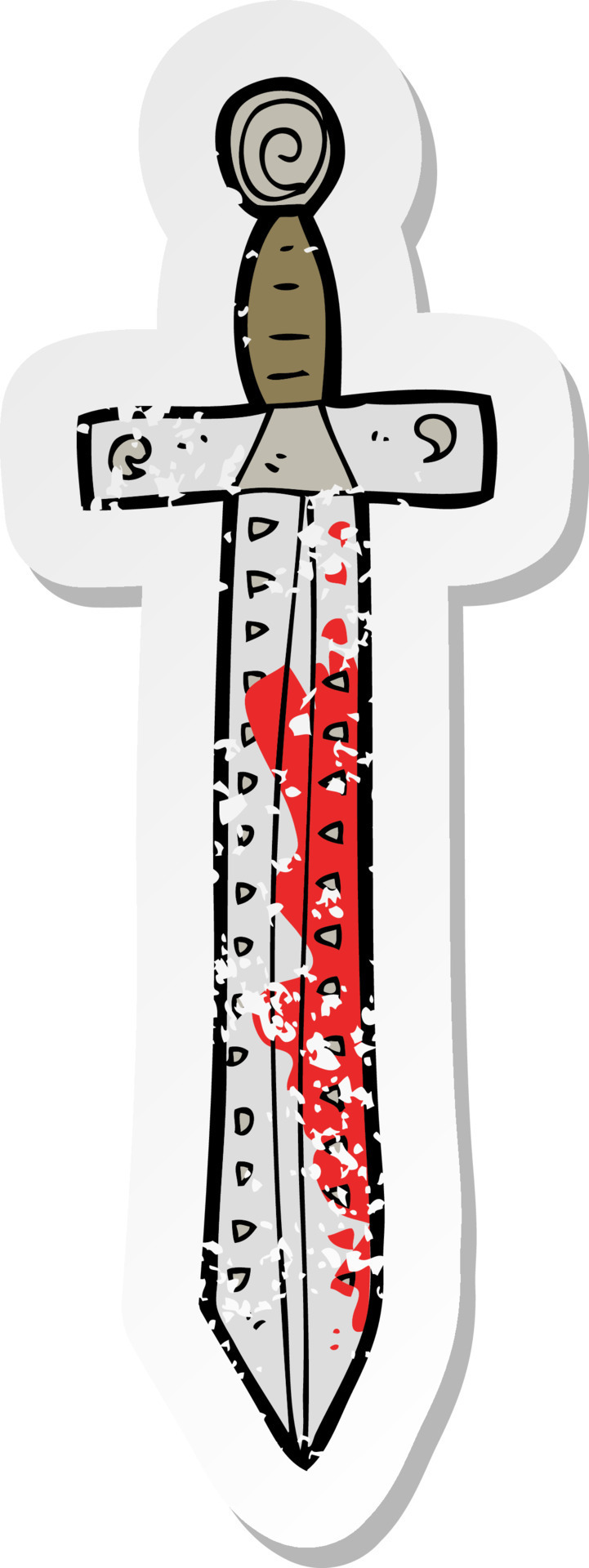 Retro Noodlijdende Sticker Van Een Cartoon Met Bloed Spetterde Zwaard