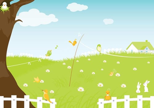 Backyard Singing Birds Vector Background