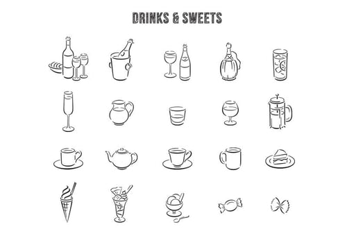 Hand Drawn Drinks Desserts Vector Set