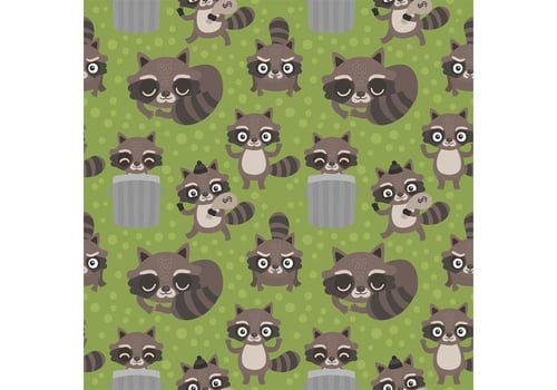 Free Seamless Cartoon Raccoon Vector Pattern