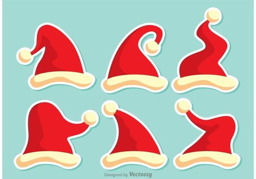 Set Of Red Santa Hats Vector